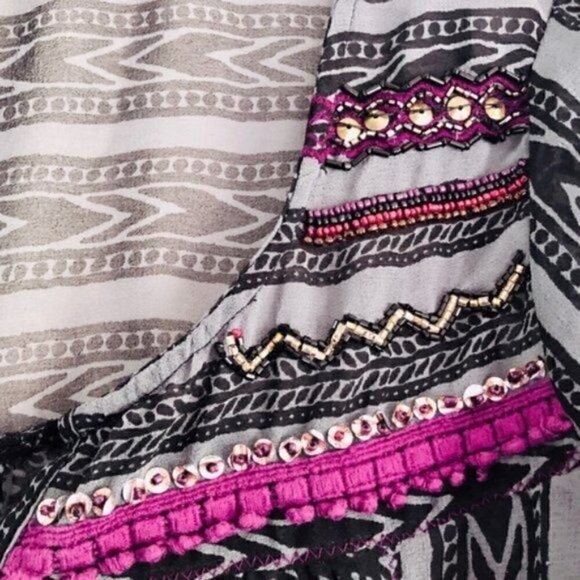 free people Top S Feather in Wind Embellished Sheer Printed Embroidery Sequin - Picture 5 of 13